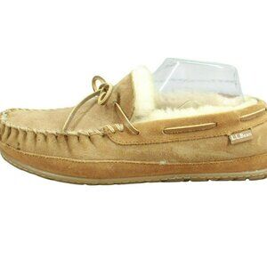 *LL Bean Brown Suede Wicked Good Shearling Moccasin Slippers 12.5 Inches